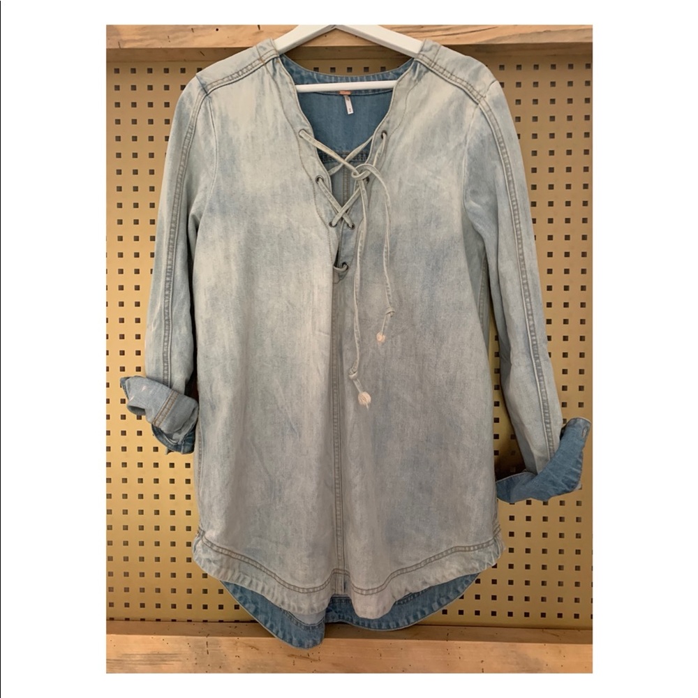 Free People Indigo Lace-Up Tunic